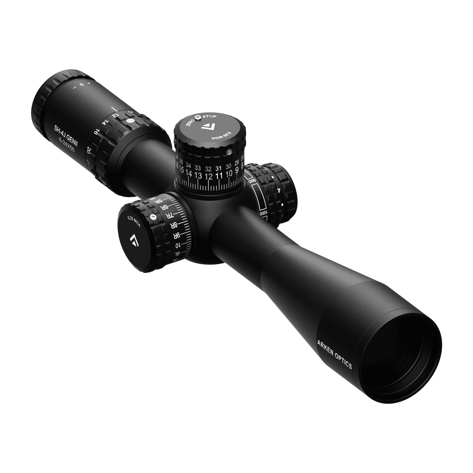 Arken Optics SH-4J 6-24X50 Gen2 FFP MIL VHR Rifle Scope - Zero Stop, 34mm Tube