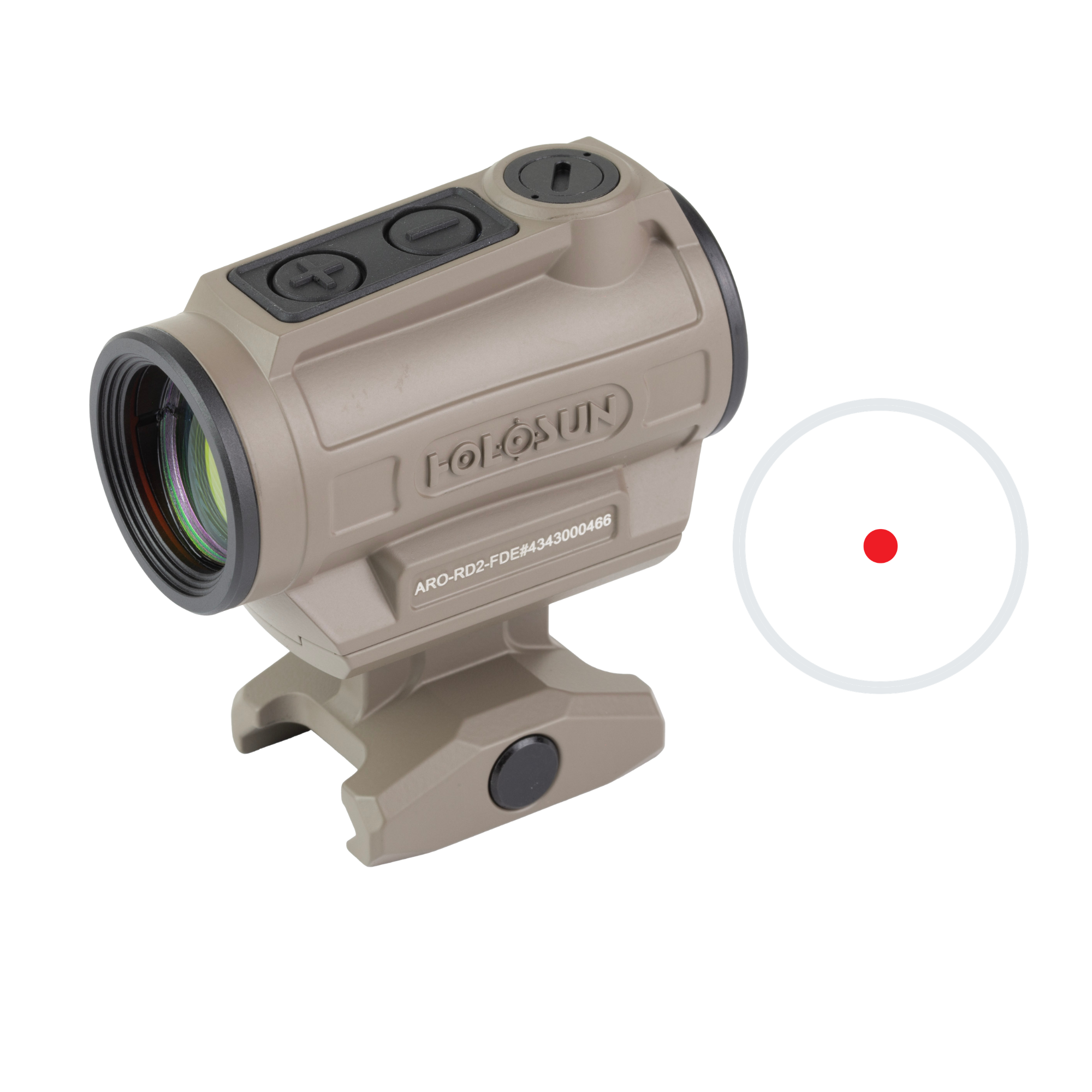 Holosun ARO 2 MOA Red Dot, Fits 1913 Picatinny Rail, 1.63" Lower 1/3 Co-Witness Mount, Flat Dark Earth