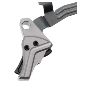 Tyrant CNC Improved Trigger System for Glock Gen 3 and Gen 4 pistols with gray trigger shoe and black safety blade
