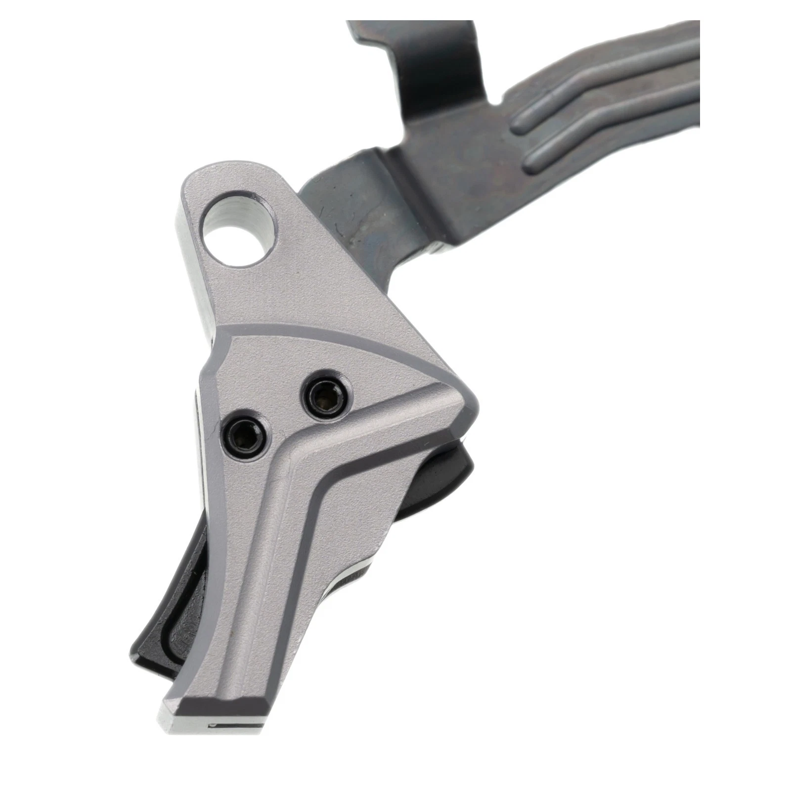 Tyrant CNC Improved Trigger System for Glock Gen 3 and Gen 4 pistols with gray trigger shoe and black safety blade