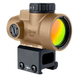 Trijicon MRO SD 1x25 red dot sight in coyote brown with 2.0 MOA dot and lower 1/3 co-witness mount