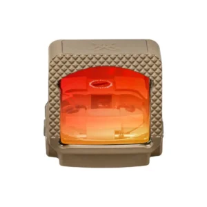 Vortex Defender-XL 5 MOA red dot sight in tan finish with Shake Awake technology for pistols, rifles, and shotguns.