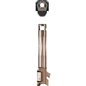 Radian Gen 6 RAMJET barrel and AFTERBURNER compensator for Glock 19 in bronze finish.
